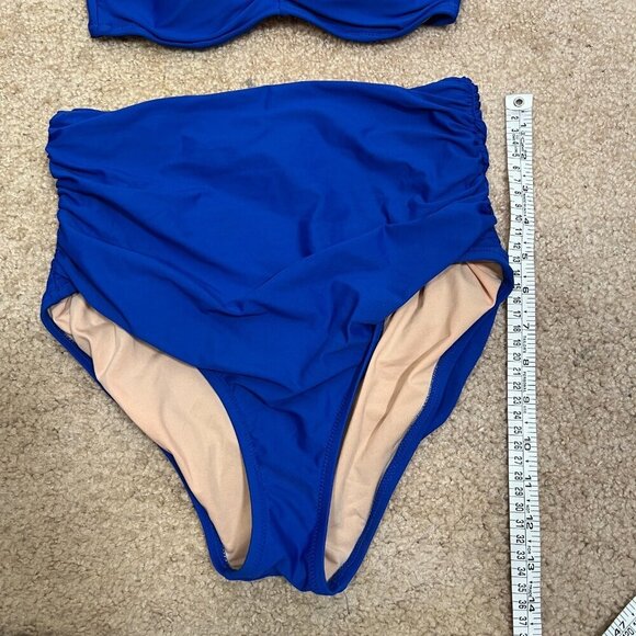 J. Crew Bandeau 2 Piece Bikini Swimsuit Size Small 32 B High Waist Ruched Blue - Picture 16 of 16